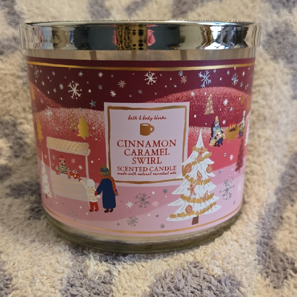 Bath & Body Works Cinnamon Caramel Swirl 3 Wick Candle - New
